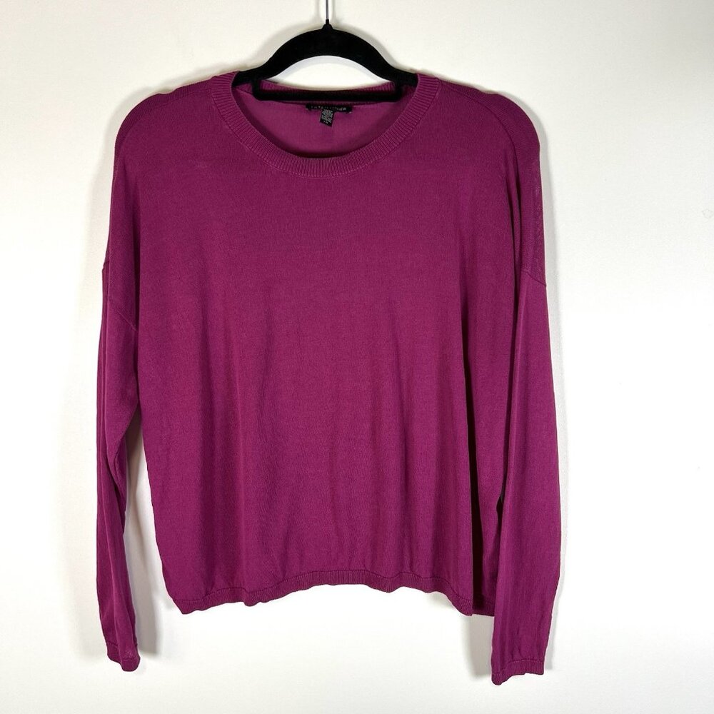 Eileen Fisher 100% Organic Linen Women's Purple Long Sleeve Sweater Size Large
